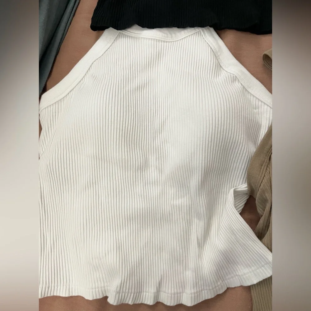 Uniqlo Women's Ribbed Tank built in bra White, Pink,Olive,Tan&black. 5 tops - Picture 7 of 12